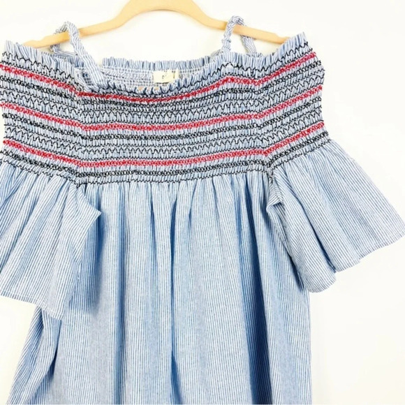 FREEWAY Blue Stripe Off The Shoulder Top Size Small - Picture 3 of 6
